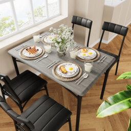 5-Piece Rectangular Dining Table Set For 4 People, Space Saving Kitchen Dining Furniture For Home Apartment, Cement Gray - thumbnail 6