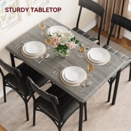 5-Piece Rectangular Dining Table Set For 4 People, Space Saving Kitchen Dining Furniture For Home Apartment, Cement Gray - thumbnail 3