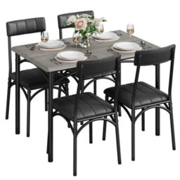 5-Piece Rectangular Dining Table Set For 4 People, Space Saving Kitchen Dining Furniture For Home Apartment, Cement Gray - thumbnail 7