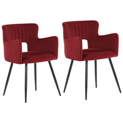 Beliani Set Of 2 Dining Chairs Sanilac Velvet Dark Red - image 1