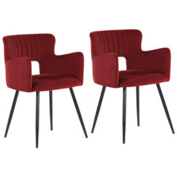 Beliani Set Of 2 Dining Chairs Sanilac Velvet Dark Red