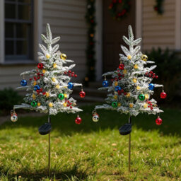 Living And Home Double-Branch Luxury Pine Needle Mixed Snow Scene Patio Solar Christmas Tree 83Cm W X 83Cm H - thumbnail 1