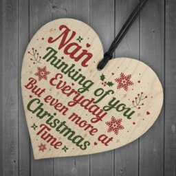 Red Ocean Nan Memorial Christmas Tree Bauble Grave Wooden Hanging Heart Decoration Sign - thumbnail 6