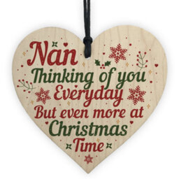 Red Ocean Nan Memorial Christmas Tree Bauble Grave Wooden Hanging Heart Decoration Sign - thumbnail 1