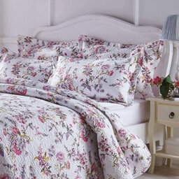 Flower Garden Quilted Bedspread Size Single - Pink And Lilac Floral Design Summer Bedding Set With Matching Pillow Sham