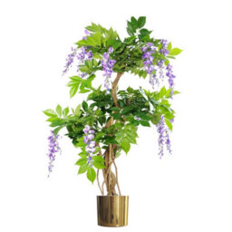 Leaf 110Cm Artificial Purple Wisteria Tree With Gold Metal Planter