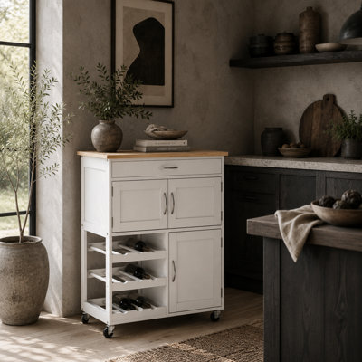 Wyld Haus Hala Wooden White Rolling Kitchen Island With Wine Rack, 1 Drawer And 3 Doors - L67 X D37 X H87Cm - image 1