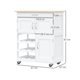 Wyld Haus Hala Wooden White Rolling Kitchen Island With Wine Rack, 1 Drawer And 3 Doors - L67 X D37 X H87Cm - thumbnail 4