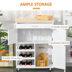 Wyld Haus Hala Wooden White Rolling Kitchen Island With Wine Rack, 1 Drawer And 3 Doors - L67 X D37 X H87Cm - thumbnail 5
