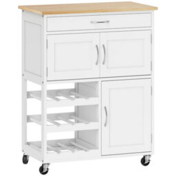 Wyld Haus Hala Wooden White Rolling Kitchen Island With Wine Rack, 1 Drawer And 3 Doors - L67 X D37 X H87Cm - thumbnail 2