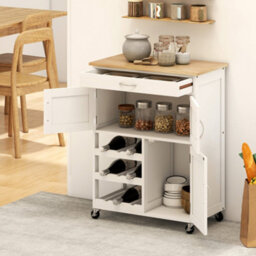 Wyld Haus Hala Wooden White Rolling Kitchen Island With Wine Rack, 1 Drawer And 3 Doors - L67 X D37 X H87Cm - thumbnail 8