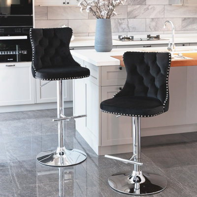 HomeTouch Vero Set Of 6 Luxury Black Velvet Bar Stools Adjustable Swivel Breakfast Barstools Bar Chairs For Counter Kitchen Island - image 1