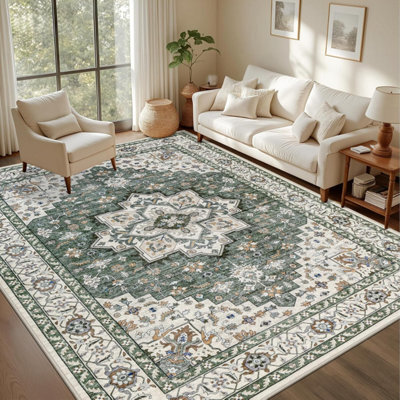 Boho Vintage Washable Area Rugs 5X7Ft, Soft Living Room Rug Non Slip, Low Pile Printed Distressed Nursery Bedroom Floor Carpets - image 1