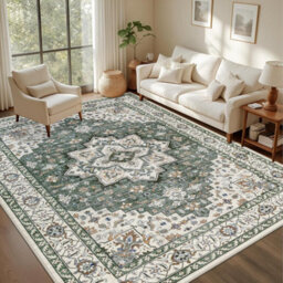Boho Vintage Washable Area Rugs 5X7Ft, Soft Living Room Rug Non Slip, Low Pile Printed Distressed Nursery Bedroom Floor Carpets - thumbnail 1