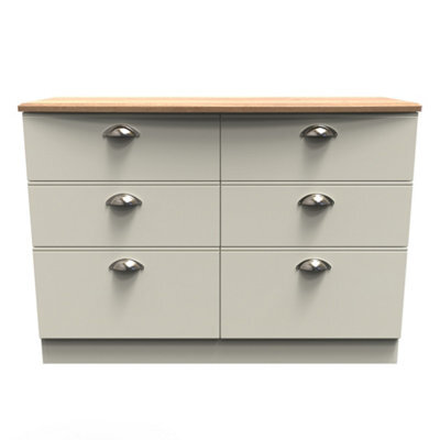 Albert 6 Drawer Wide Chest In Cream Ash & Oak (Ready Assembled) - image 1