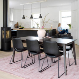 FWSTYLE Set Of 2 Faux Leather Black Dining Chairs With Black Metal Frame Legs - thumbnail 2