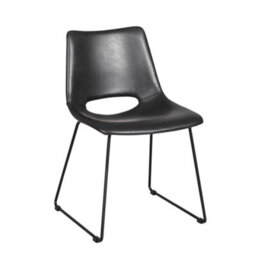 FWSTYLE Set Of 2 Faux Leather Black Dining Chairs With Black Metal Frame Legs - thumbnail 3