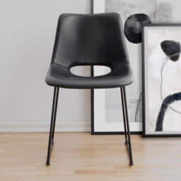 FWSTYLE Set Of 2 Faux Leather Black Dining Chairs With Black Metal Frame Legs