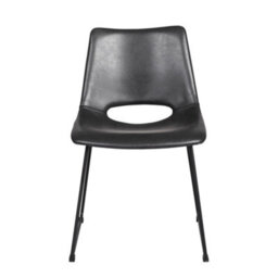 FWSTYLE Set Of 2 Faux Leather Black Dining Chairs With Black Metal Frame Legs - thumbnail 4