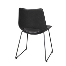 FWSTYLE Set Of 2 Faux Leather Black Dining Chairs With Black Metal Frame Legs - thumbnail 5