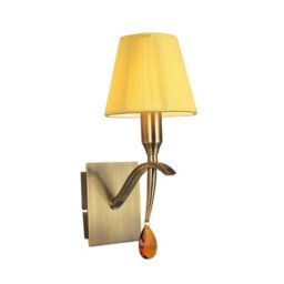 Luminosa Lighting Luminosa Siena Wall Lamp Switched 1 Light E14, Antique Brass With Amber Cream Shade And Amber Crystal