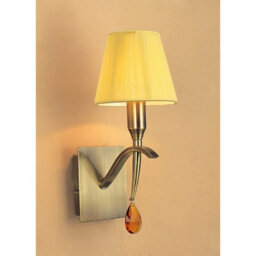 Luminosa Lighting Luminosa Siena Wall Lamp Switched 1 Light E14, Antique Brass With Amber Cream Shade And Amber Crystal - thumbnail 2