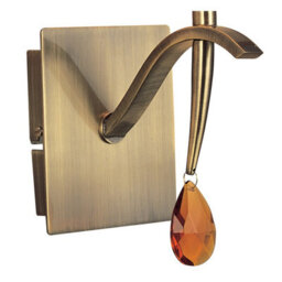 Luminosa Lighting Luminosa Siena Wall Lamp Switched 1 Light E14, Antique Brass With Amber Cream Shade And Amber Crystal - thumbnail 3