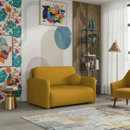 Viva Sun Ii Sofa Bed With Sleeping Function And Bedding Storage Metal Legs Wooden Frame 130X103X85Cm Mustard - thumbnail 2