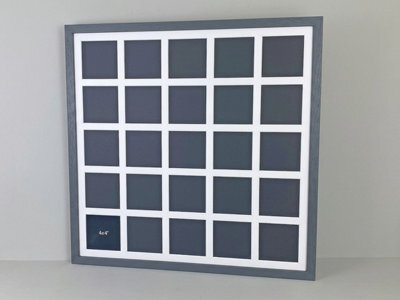"Photoframesandmore Dark Grey Multi Aperture Frame. Holds Twenty-Five 4X4"" Photos. 60X60Cm." - image 1