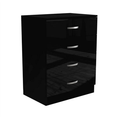 High Gloss Chest Of Drawers Tall Wide 4 Drawer Bedroom Furniture Cabinet Black - image 1