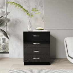 High Gloss Chest Of Drawers Tall Wide 4 Drawer Bedroom Furniture Cabinet Black - thumbnail 3