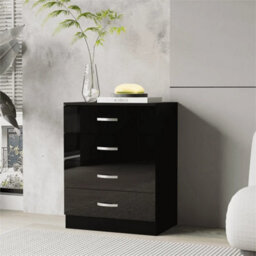 High Gloss Chest Of Drawers Tall Wide 4 Drawer Bedroom Furniture Cabinet Black - thumbnail 4