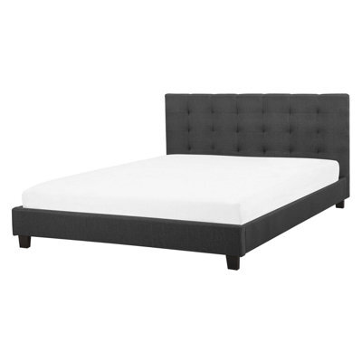 Beliani Bed Fabric La Rochelle 160 X 200 Cm (Eu King Size) Dark Grey - image 1