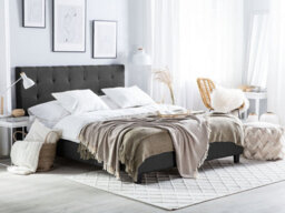 Beliani Bed Fabric La Rochelle 160 X 200 Cm (Eu King Size) Dark Grey - thumbnail 2
