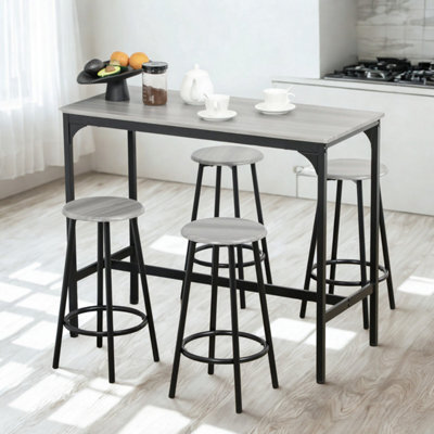 FURNOLD 5-Piece Dining Table And Stool Set Kitchen Living Room Industrial Grey - image 1