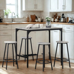 FURNOLD 5-Piece Dining Table And Stool Set Kitchen Living Room Industrial Grey - thumbnail 3