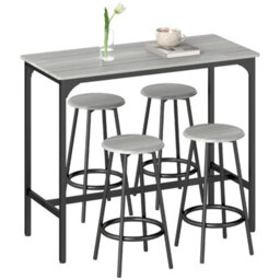 FURNOLD 5-Piece Dining Table And Stool Set Kitchen Living Room Industrial Grey - thumbnail 7