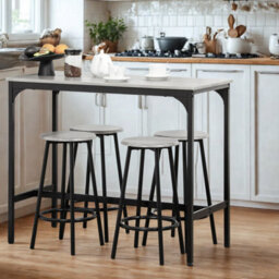 FURNOLD 5-Piece Dining Table And Stool Set Kitchen Living Room Industrial Grey - thumbnail 5