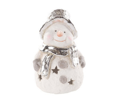 Garden Store Direct Snowman Tealight Holder Glitter Silver Decorations Festive - 15.2Cm - image 1