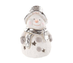 Garden Store Direct Snowman Tealight Holder Glitter Silver Decorations Festive - 15.2Cm - thumbnail 1