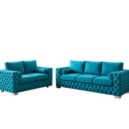 Stratus Interiors Ashley Teal Blue Chesterfield Full Back Sofa Collection With Sophisticated Charm-Set - thumbnail 2