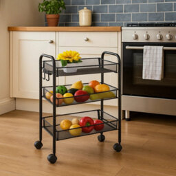 3 Tier Rolling Storage Trolley Cart Metal Kitchen Vegetable - thumbnail 4