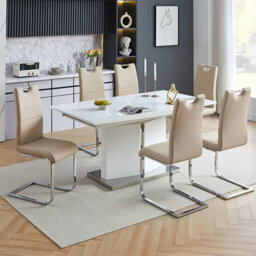 Furniture in Fashion Belmonte White Dining Table Large 6 Petra Taupe Chairs - thumbnail 2