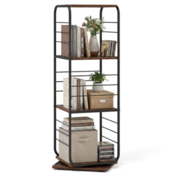 Gainoom 4-Tier Brown Rotating Bookshelf Spinning Bookcase Tower Floor Standing Revolving Display Rack
