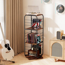 Gainoom 4-Tier Brown Rotating Bookshelf Spinning Bookcase Tower Floor Standing Revolving Display Rack - thumbnail 5