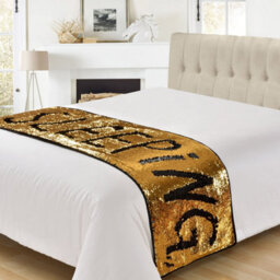 Velosso Mermaid Sparkle Sequin Throw Reversible Shimmering Blanket For Sofa Or Bed, Soft & Cosy, 65Cm X 200Cm - Black And Gold - thumbnail 1