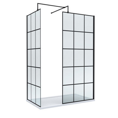 Balterley 8mm Glass Walk In Wetroom Screens With Matt Black Framed Design And White Shower Tray - 1400 X 800mm - image 1