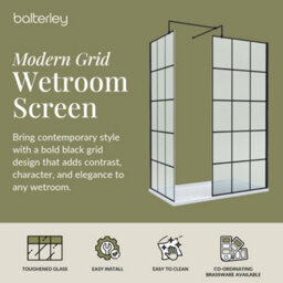 Balterley 8mm Glass Walk In Wetroom Screens With Matt Black Framed Design And White Shower Tray - 1400 X 800mm - thumbnail 2