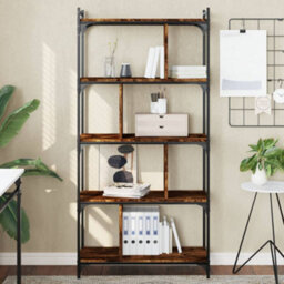 Berkfield Bookcase 5-Tier Smoked Oak 76X32X158 Cm Engineered Wood - thumbnail 1
