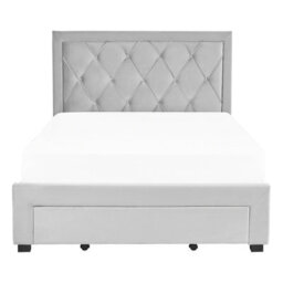 Beliani Bed With Storage Drawers Velvet Lievin 140 X 200 Cm (Eu Double) Light Grey - thumbnail 7